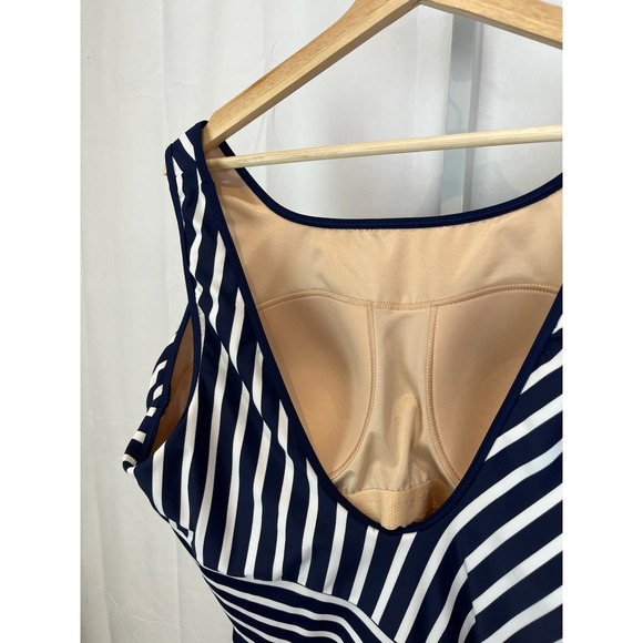LANDS' END Tugless Tank One Piece Swimsuit Bright Sapphire Stripe Blue 24W Plus - Picture 4 of 6